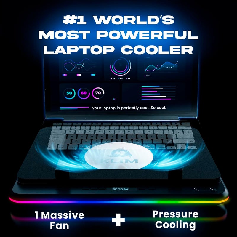 KLIM Turbofrost MAX - RGB Laptop Cooling Pad, Gaming Laptop Cooler with Powerful Turbofan XL, Fast Cooling Laptop, 15.6-17in, Smart Inlay System for Optimal Airflow, Adjustable Speed, LCD Screen - Image 2